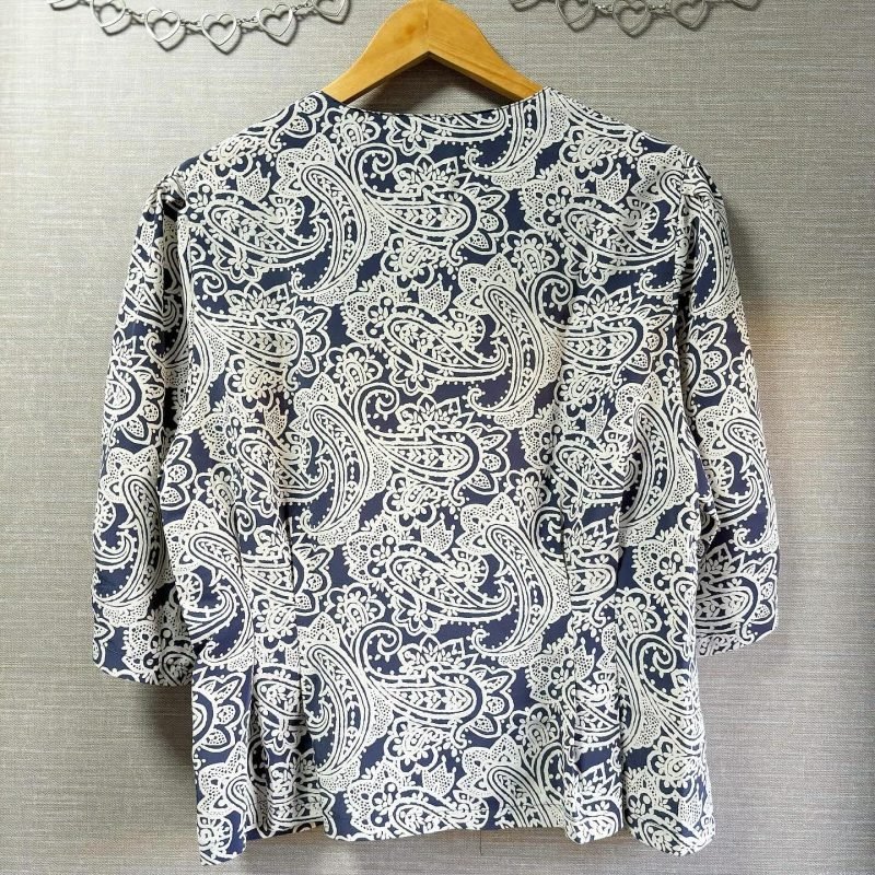 日本古著 ❁ 粉藍白腰果花襯衣 - Image 2