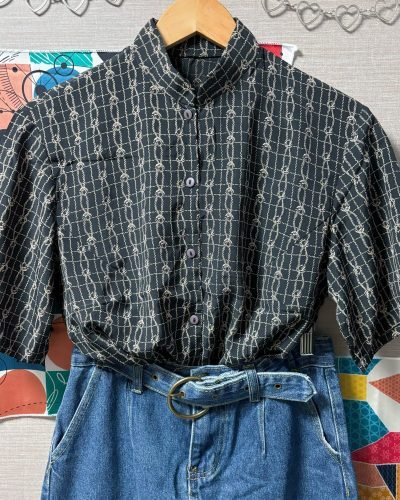 日本古著 ❁ 黑色繩結圖紋襯衣