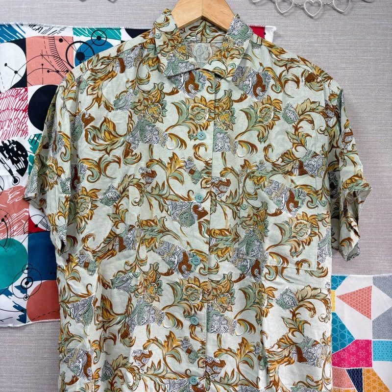 日本古著 ❁ 淡綠色花紋襯衣 - Image 2