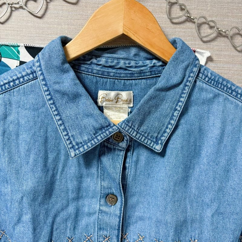 日本古著 ❁ 牛仔刺繡花紋短身束腰上衣 - Image 4