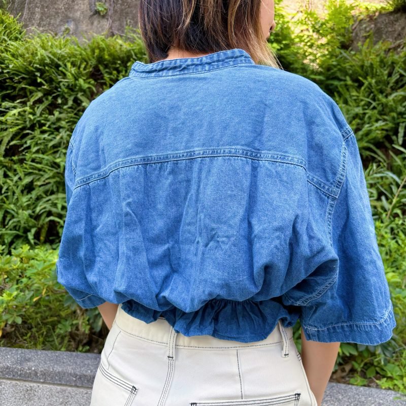 日本古著 ❁ 牛仔刺繡花卉短身束腰上衣 - Image 3