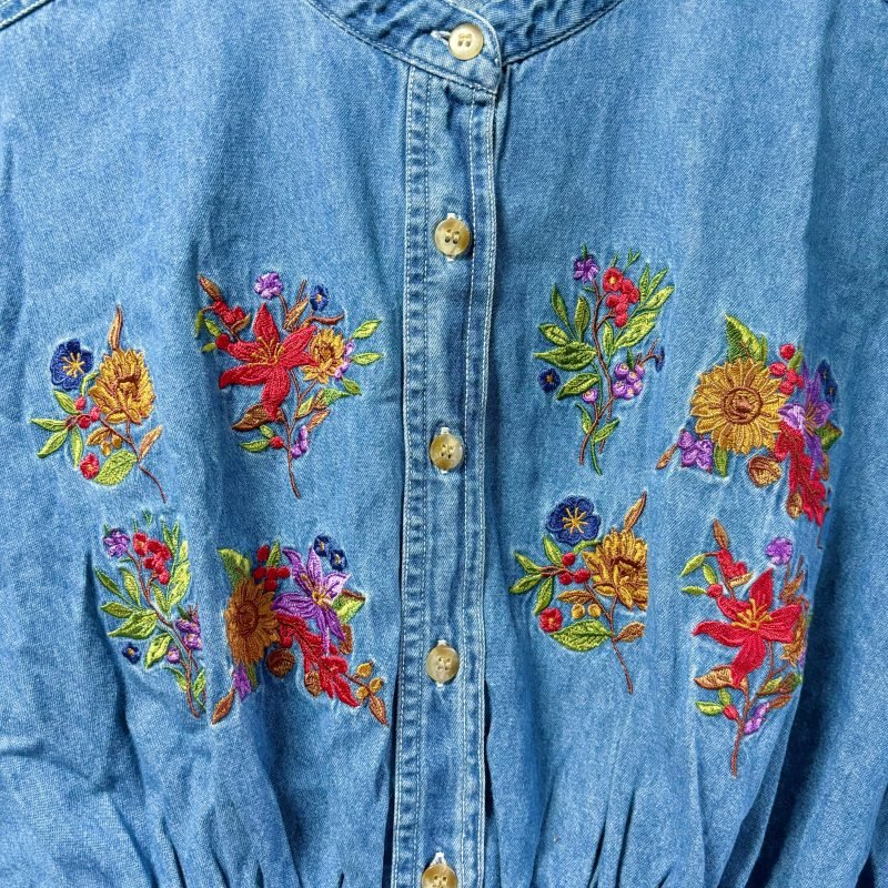 日本古著 ❁ 牛仔刺繡花卉短身束腰上衣 - Image 5