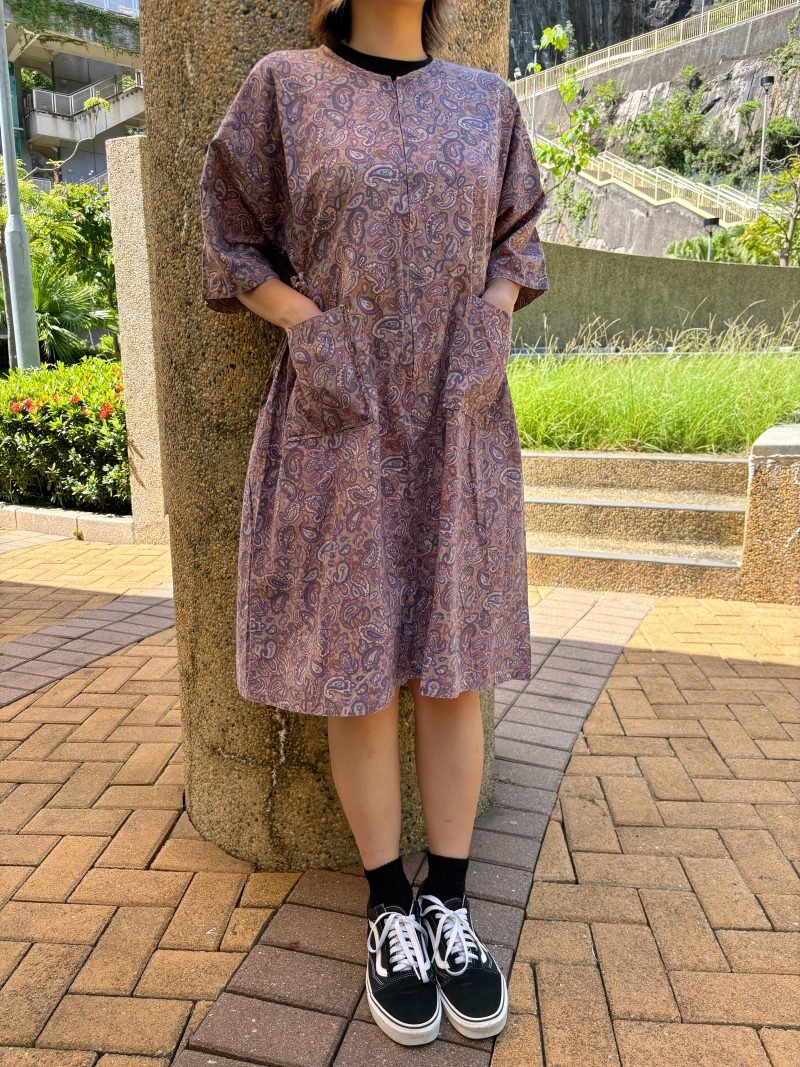 日本古著 ❁ 紫紅色腰果花連衣裙