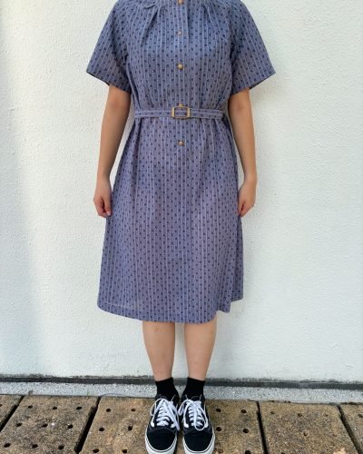 日本古著 ❁ 紫色條紋碎花連衣裙